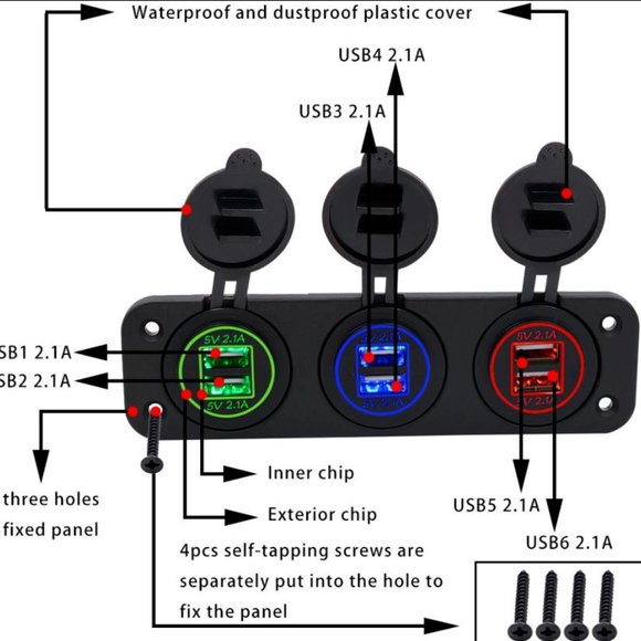 Marine 5V 4.2A Dual USB Charger 3-Socket Adapter Power Outlet - Picture 2 of 4